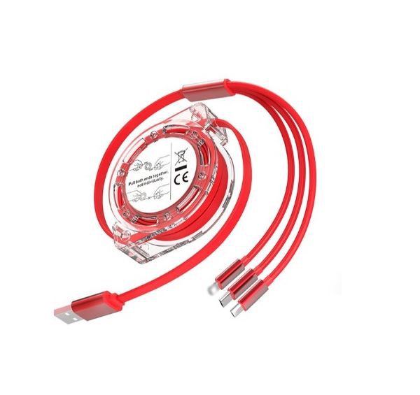 واپس لینے کے قابل تھری ان ون ڈیٹا چارجنگ کیبل